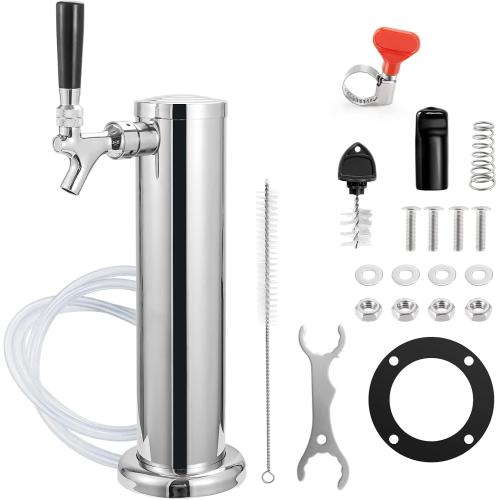 MRbrew Single Tap Draft Beer Tower, Support Countertop and Kegerator Installation, Stainless Core Beer Faucet Stainless Steel 3'' Flange Brewing Tower Dispenser Kit with Self-Closing Faucet Spring