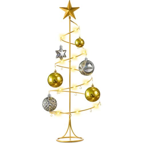 Marsui 22 Inch Spiral Christmas Tree Ornament Display Stand, 20 Hanger Hooks for Christmas Balls Baubles and Decorations, Wrought Iron Tabletop Ornament Holder(Gold)