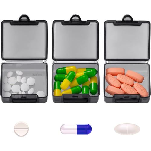 6 Packs Pocket Tiny Pill Case Single Daily Small Pill Container Travel Medicine Holder Cute Portable Personal Medicine Dispensers Organizers for Purse Pills Vitamin Supplements(Black)