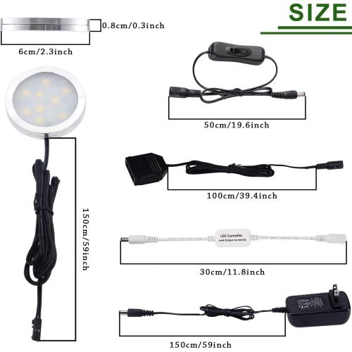 AIBOO Dimmable LED Under Cabinet Puck Lights 3 Lamps Kit with RF Remote Control for Home Kitchen Counter Lighting (Warm White 2700K)