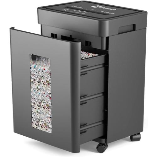 Frossvt Heavy Duty Paper Shredder Micro-Cut High Security Level P-4/12 Sheets 10-Minutes Running Time/AUTO Reverse/ 5.3-Gallon Pull Out Bin, Anti-Jam & Quiet Shredder for Office Home