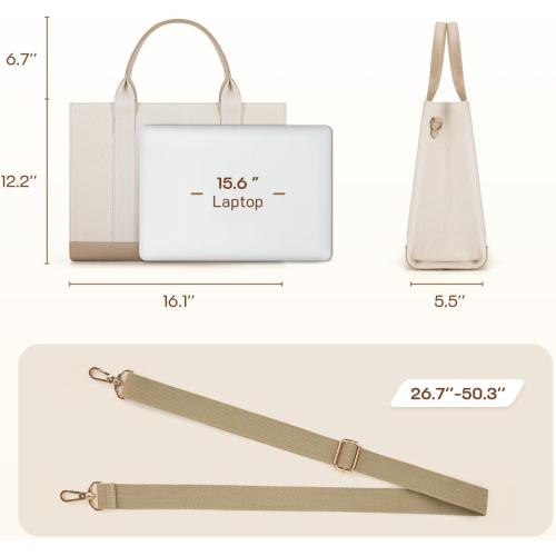 Missnine Tote Bag Canvas Laptop Bag 15.6 inch Briefcase for Women Large Capacity Handbag for Office, College, Travel (Croc-embossed Light Khaki)