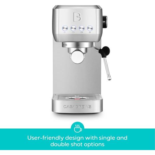 CASABREWS 3700 Essential Espresso Machine 20 Bar, Stainless Steel Cappuccino & Latte Machine with Steam Frother for Home, 43.9oz Water Tank, Silver