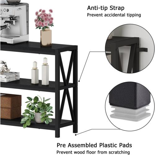 FATORRI Console Table for Entryway, Long Sofa Table with Shelves Under Window, Wood and Metal Hallway Tables for Foyer (55 Inch, Black)