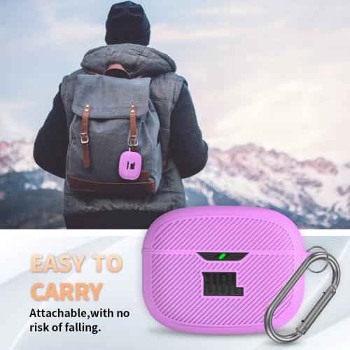 for JBL Vibe 200TWS/JBL Beam Case Cover, Silicone Protective Shock Cover Compatible with JBL True Wireless Headphones Charging Case with Carabiner(Purple)
