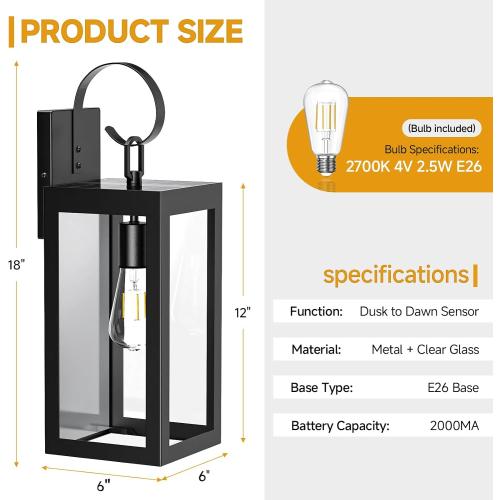 18 Solar Wall Light Outdoor, Dusk to Dawn Solar Porch Light, 2Pack