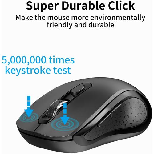 Wireless Mouse Ergonomic, Side Buttons Mouse, 2400 DPI, Silent and Anti Slip Roller Cordless Mice, 2.4Ghz with USB Receiver, 6 Buttons, Suitable for Laptop PC Chromebook and Windows 11/10/7 - Black