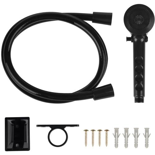 RV Shower Faucet w/Showerhead and Hose - Outdoor Non-Metallic Shower Parts On-Off Handheld Shower Head Valve Diverter Replacements for RVs, Fifth Wheels, Motorhomes,Travel Trailers,Campers,Black