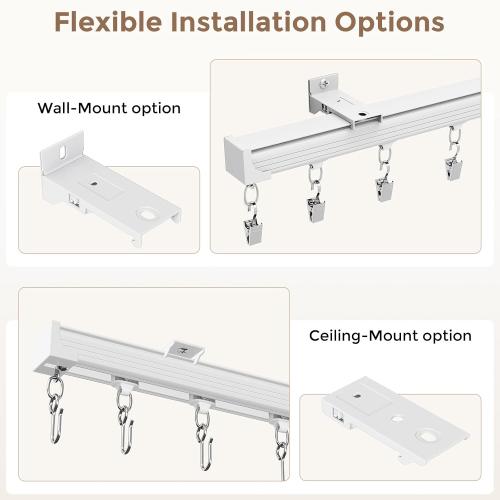 Ceiling Curtain Track White 12-15 ft Heavy Duty Ceiling/Wall Mount Rail | Includes 50 quiet-glide rollers, 50 hooks and 50 clips. Supports up to 50 lbs for room dividers, bathrooms and hospitals