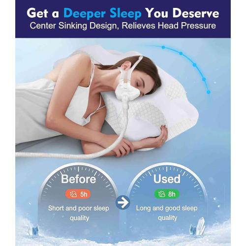 Deep Sleep CPAP Pillow for Side Sleeping for All CPAP Masks Users to Reduce Air Leaks & Masks Pressure: Neck Support Pillows for Neck Pain Relief - Cooling Memory Foam Pillow Side Back Stomach Sleeper