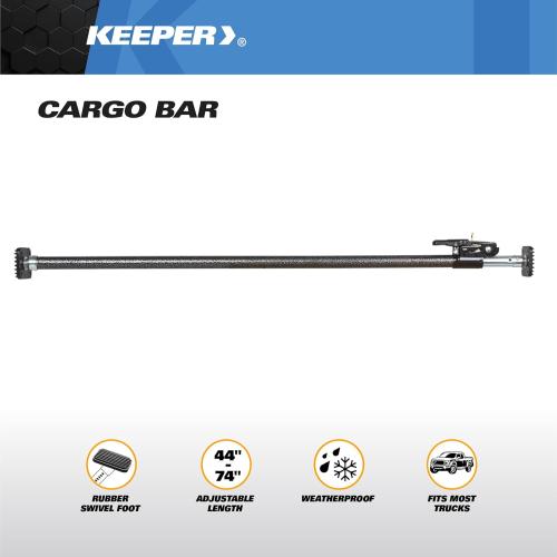 Size 44 to 74 Inches Keeper - Extended Ratcheting Cargo Bar - Adjustable 44 to 74 Inches, Secure Storage for SUVs, Full Sized Trucks, and Trunks