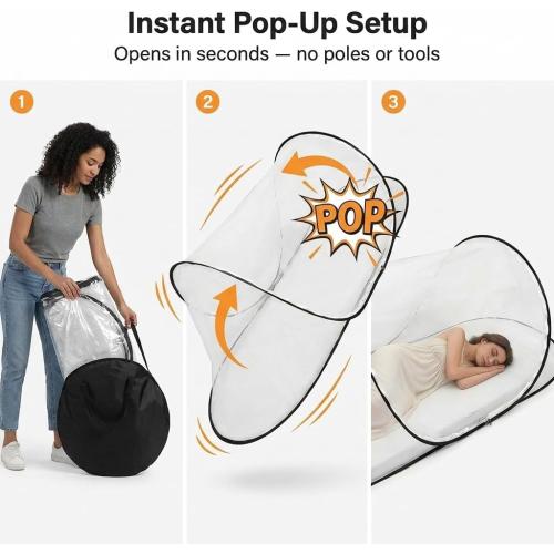 Pop Up Mosquito Tent, Extra Large Foldable Bed Net for Travel | 77 x 30 x 23 in bug net with double zipper, lightweight frame and carry bag for camping or patio use
