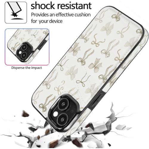Compatible with iPhone 13/14/15 6.1 inch Case with Card Holder Soft Cute Leather Wallet Case Protective Shockproof Hard Cover for Women Girls (Pastel Ribbon Bow)