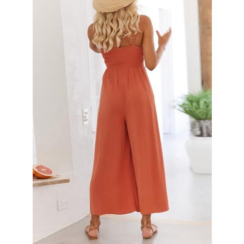 Size M.....Sexy Sleeveless Womens Jumpsuits Summer Spaghetti Strap V Neck Cut Out Wide Leg Rompers