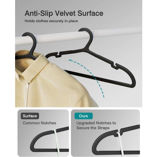 80 Pack Clothes Hangers, Non Slip Plastic Coat Hangers, Space Saving Hangers, Heavy Duty, Hanging Dry Wet Clothes, 16.4 x 8.3, Black, UAPY0580B