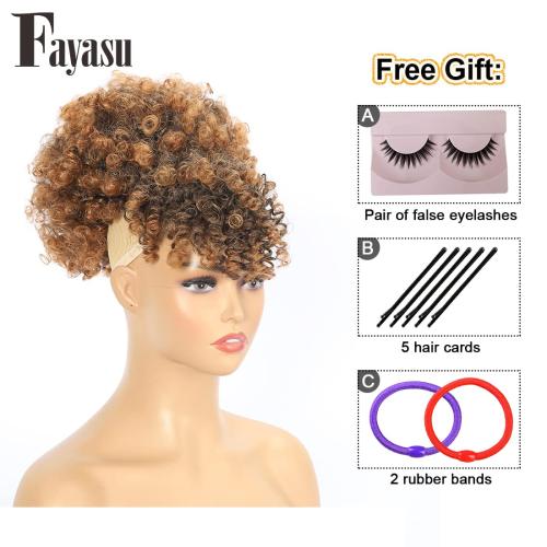 Afro Puff Drawstring Ponytail with Kinky Curly Hair Clip in Bangs Short Ponytail Extension Black Girl Updo Hairpieces for Black Women (T30)