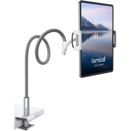 Lamicall Gooseneck Tablet Holder, Tablet Stand : Flexible Arm Clip Tablet Mount Compatible with iPad mini Pro Air, Kindle, Switch, Galaxy Tabs, More 4.7-10.5 Devices - Gray