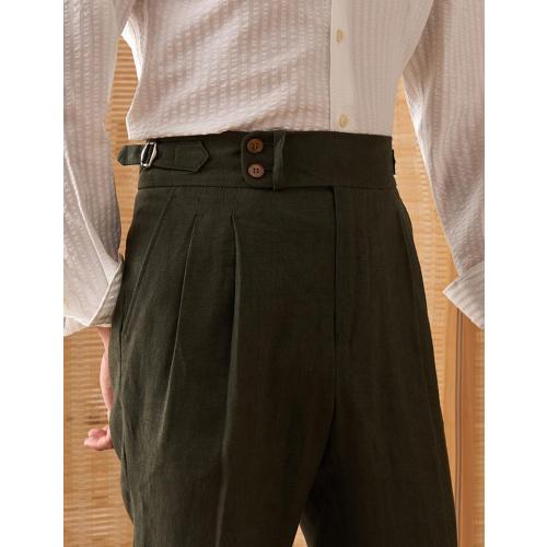 Men's Medium Linen Pants Casual High Waist Adjustable Pants Summer Beach Lightweight Pants Italian Style