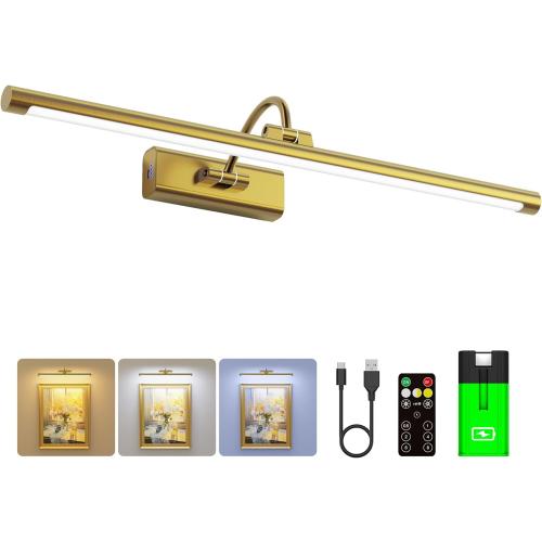 24 Picture Frame Light with 1pcs Extra 8000mAh Battery - Brass Cordless Rechargeable Wall Sconce with Remote for Office, Hallway & Large Art