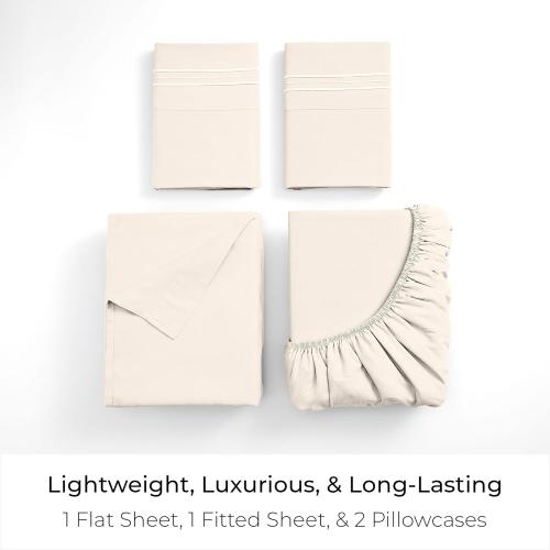 Mellanni Queen Sheets Set - 4 PC Iconic Collection Bedding - Hotel Luxury, Extra Soft, Cooling Bed Sheets - Wrinkle, Fade, Stain Resistant (Queen, Golden Ivory)