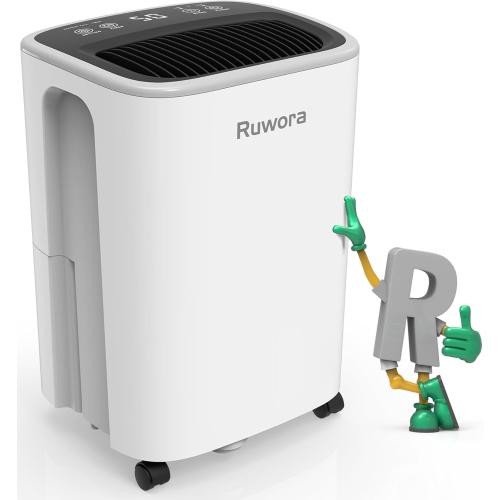 Dehumidifier 2500 Sq.Ft 30 Pint, Dehumidifiers with Drain Hose, 0.66 Gallon Water Tank, RUWORA Dehumidifiers for Home Basement Bedroom Bathroom, Overflow Protection, 24H Timer