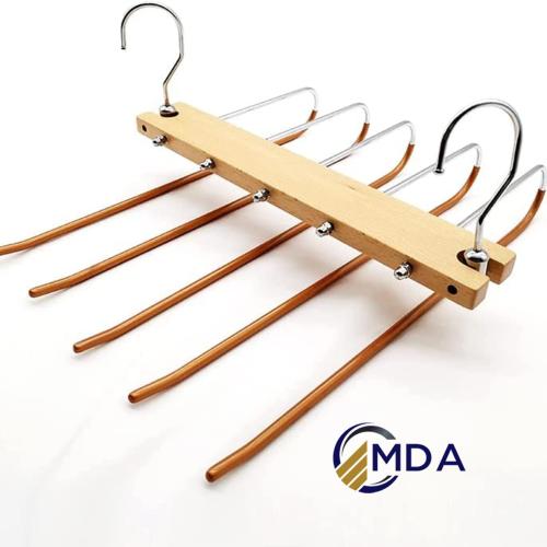 Wooden Pant Hanger - 5 Layers Space Saver - Trouser Hanger, Space-Saving 5-in-1 Trouser Hanger, Stainless Steel Extendible, Multi Hanger, Magic Hanger, Wardrobe Clothes Hanger Holder