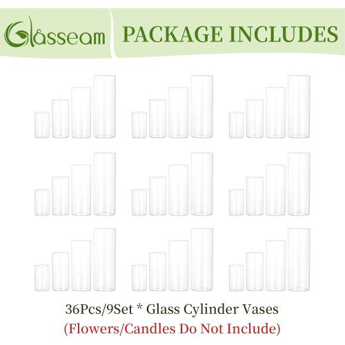 36Packs Cylinder Glass Vases for Centerpieces: Glasseam Clear Flower Vases Set Bulk 4 6 8 10 Hurricane Floating Pillar Candle vase Holder - Modern Centerpiece for Wedding Dining Home Table Decor
