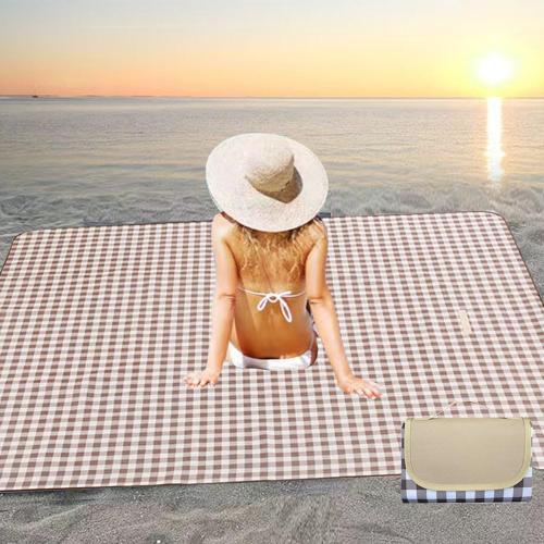 K Y KANGYUN Outdoor Picnic Blanket 80 x 80, Extra Large Beach Blanket, Foldable Lightweight Waterproof Sand Mat, Picnic Blanket for Beach Camping Hiking Park Patio (Brown, 80x80 inch)