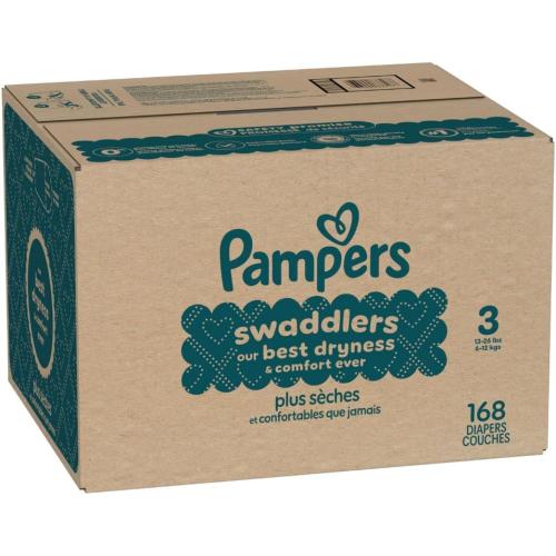 Pampers Swaddlers Diapers, Size 3 (13-26 lbs), 168 Count, Absorbent, Keeps Baby Dry and Comfortable, Skin Safe Disposable Baby Diaper (Packaging May Vary)