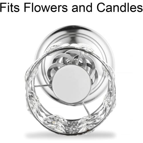 Set of 2 Silver Vases for Centerpieces - Metal Flower Stand with Bling Stones, Tall Vases for Wedding Table, Set of 2