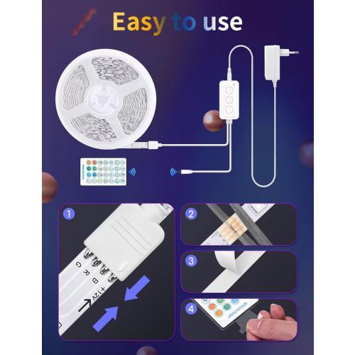 24.6 Ft Aigostar wifi Alexa Smart LED Strip Lights, 24.6ft RGB Led Strip Light with Smart App Control Remote, Led Lights for Bedroom,TV,Party and Christmas, MUSIC Sync Color Changing Light, Vioce control