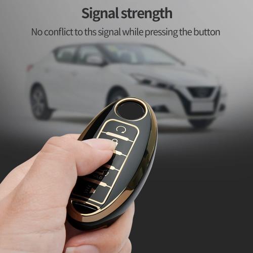 For Nissan Key Fob Cover Keychain Fit for Altima Maxima Rogue Armada Pathfinder Smart Key Shell Case (Black, 5 buttons)