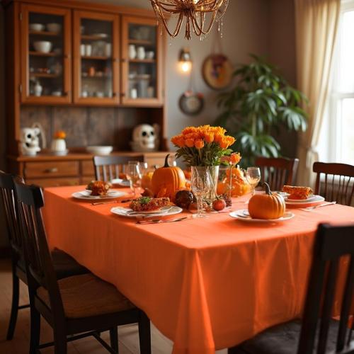 Softalk circular Tablecloth  - Stain and Wrinkle Resistant Washable Polyester Table Cloth, Decorative Fabric Table Cover for Dining Tables, Buffet Parties and Camping, Orange