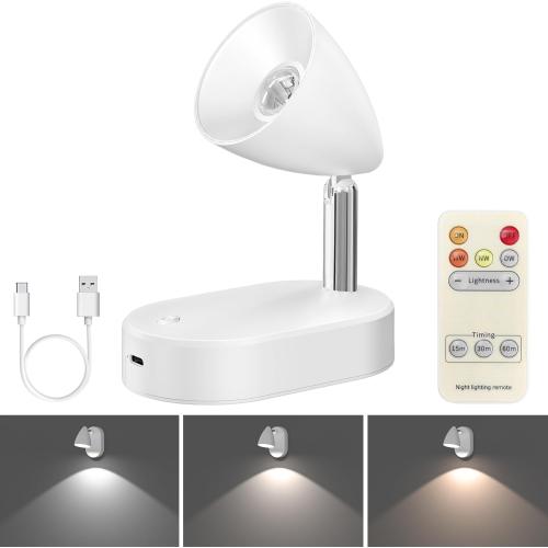 Color White Rechargeable LED Spotlight Indoor,Wireless Picture Spot Lights for Wall Paintings Battery Operated,Accent Artwork Lighting with Remote,Dimmable,Color Temperature Adjustable,White