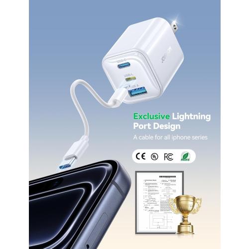 JOYROOM iPhone Charger Fast Charging, 3 Port 30W GaN USB C Charger Block, Portable Compact Type C Charging Block with Foldable Plug for iPhone17/16/15/14/13/12 Series, iPad, Galaxy and More
