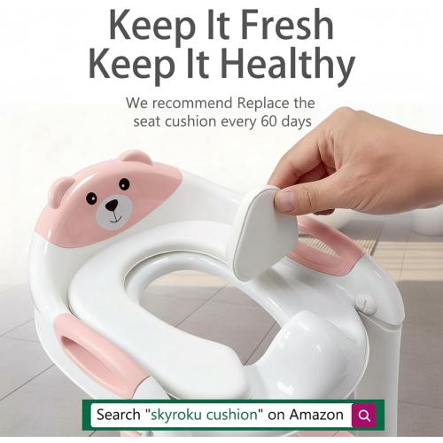 SKYROKU Potty Training Seat for Toddlers – 2-in-1 Adjustable potty ladder with Step Stool, Anti-Slip Cushion, Splash Guard & Extra-Wide Pedals, Supports 200  lbs, Ideal for Boys & Girls (Pink)