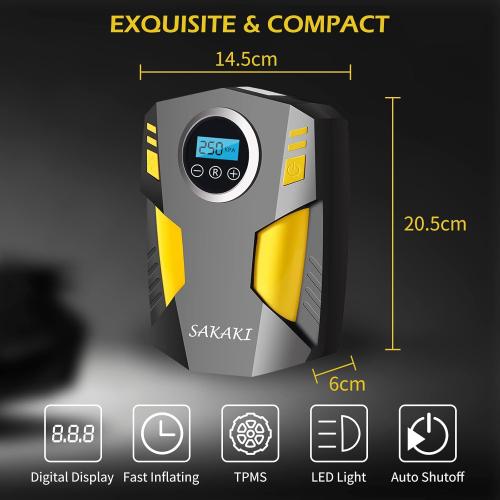 Tire Inflator Portable Air Compressor Car Tire Pump with 3 Nozzle Adaptors and Digital LED Light DC 12V Electric Car Air Pump for Car Tires and Other Inflatables Yellow