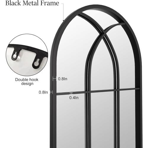 Arched Full Length Mirror 56x22, Black Windowpane Arched-Top Mirror, Metal Wall Mounted or Leaning Mirrors for Bedroom, Living Room, Entryway ‼️this is more of a wall hanging mirror it is not as long as pictured‼️