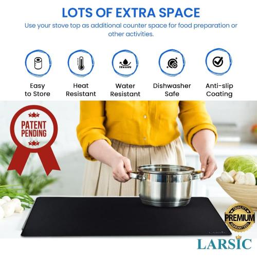 Larsic Stove Cover - Protects Electric Stove Washer Dryer Top. Anti-Slip Coating Waterproof Stove Gap Foldable Prevent Scratching, Expands Usable Space (36X21, Black)