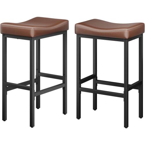 24 Inch Counter Height Bar Stools Set of 2, Compact Counter Stools for Small Spaces, Premium Faux Leather Barstools with Right-Sized Saddle Seat & Metal Legs, 15-Minute Easy Assembly, Brown