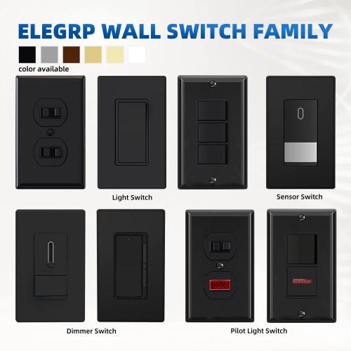 ELEGRP Matte Black Single Pole Decorator Light Switch, 15Amp, 120-277V, Decorative Paddle Rocker Switch Replacement, On/Off Wall Switch, Self-Grounding, Residential/Commercial Grade, UL/CUL (10 Pack)