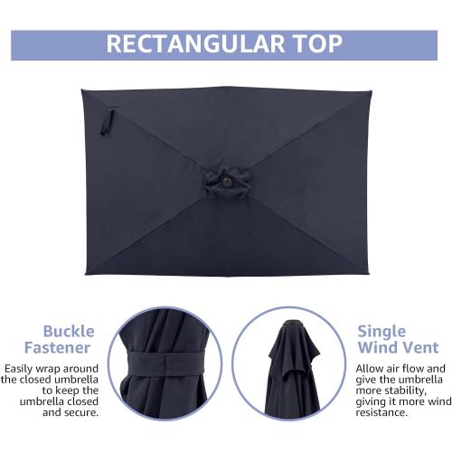 medium Rectangular Patio Umbrella with Base, Outdoor Table Market Tilt Umbrella with Stand