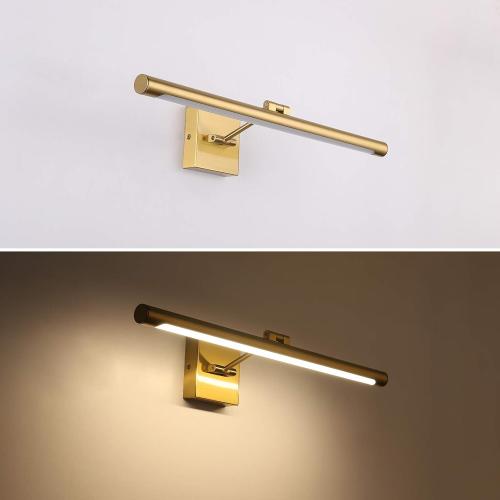 LED Picture Light Fixtures 24.4 Inches, Full Metal Artwork Wall Lamp with Single Swing Arm, 14W (70W Eqv.), Hardwired Connection, Dimmable, 3000K Warm White, CRI95 , Golden-Like Brass Finish