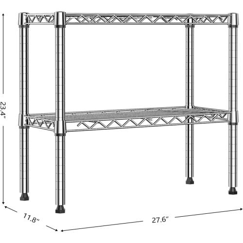 MZG 220 lbs 2 Tier Storage Rack Metal Wire Shelving Unit, Storage Standing Household Shelf Organizer for Laundry Bathroom Kitchen Pantry Closet Garage Utility Room, Chrome 11.8 D x 27.6 W x 23.4 H‼️COLOR BLACK‼️