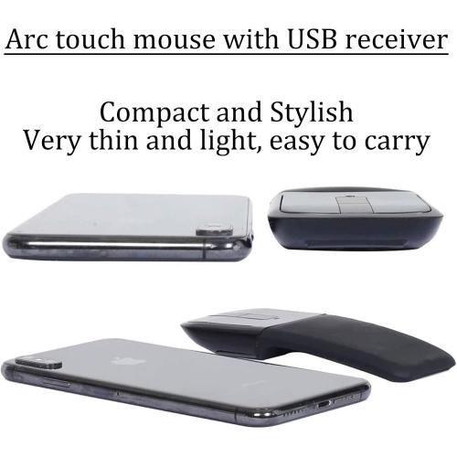 Bluetooth Arc Mouse Foldable Slim and Portable Mini Wireless Computer Travel Mouse Folding Optical Touch Mice for Laptop Tablet - Black