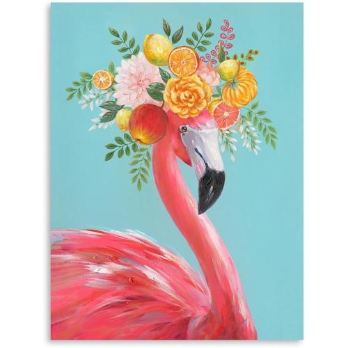 Yidepot Colorful Flamingo Canvas Wall Art - Vibrant Bird Decor Teal Pink Flamingo Animals Picture for Girls Bathroom Decor 16x24