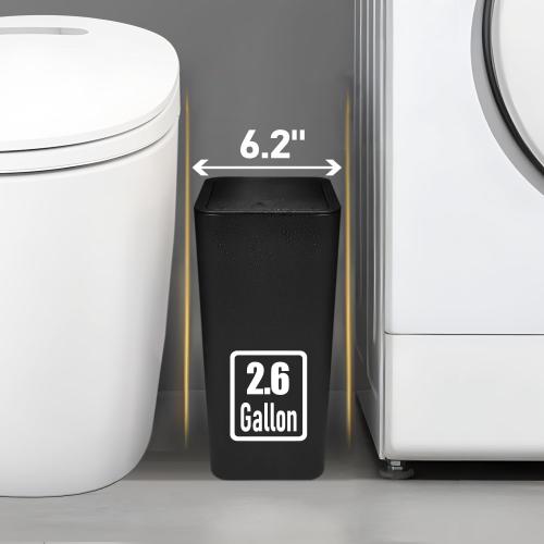 TIPGO Bathroom Trash Can with Lid, 10 Liter/ 2.6 Gallon Slim Garbage Can, Small Trash Bin Waste Basket with Pop-Up Lid for Kitchen, Bedroom, Living Room, Office (Black)