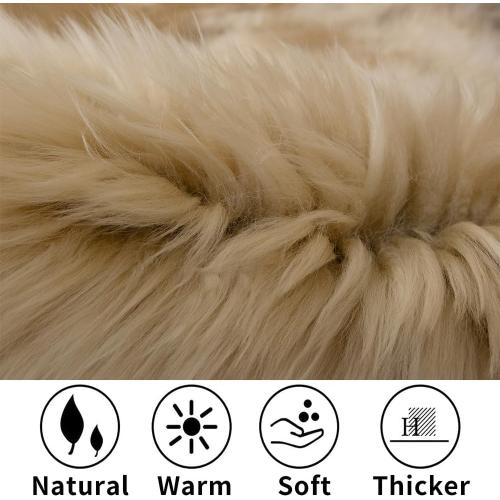 Sheepskin Rug, Fluffy Shaggy Area Rug, Super Soft 48‘’ x 72‘’ Sheepskin Hair Rug, Plush Rug, Decorative Rugs for Bedroom, Children's Room, Living Room (Khaki Camel, 48‘’×72”)