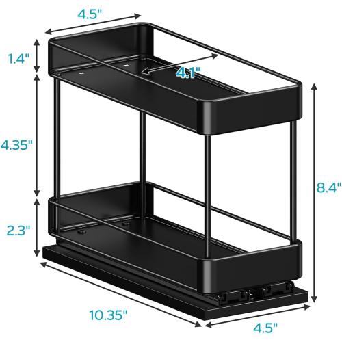Nieifi Spice Rack Organizer for Cabinet, Vertical Spice Rack Pull Out, Easy to Install, Metal, 4.1''Wx10.35''Dx8.4''H, 2 Pack, 2 Tiers(Black)