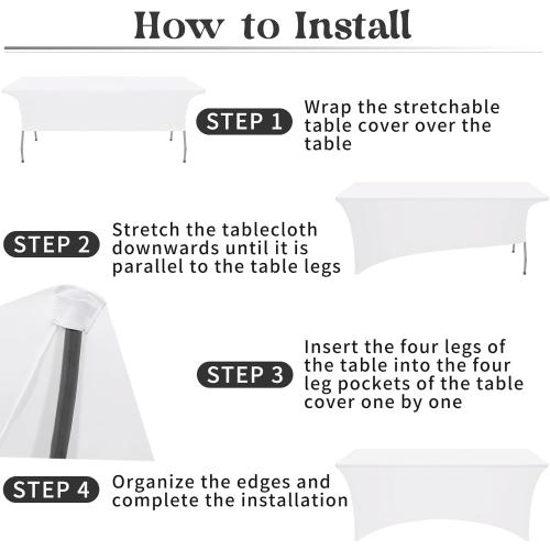 HAISIWLKJ 3 Pack Table Cloth 8ft White Tablecloths for Rectangle Folding Table Spandex Fitted Stretch Cover Wrinkle Resistant Washable Protector for Party, Wedding, Banquet, Festival.